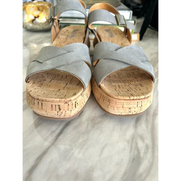 Korks Kalie Light Blue Leather Strappy Cork Platform Sandal - Picture 5 of 11